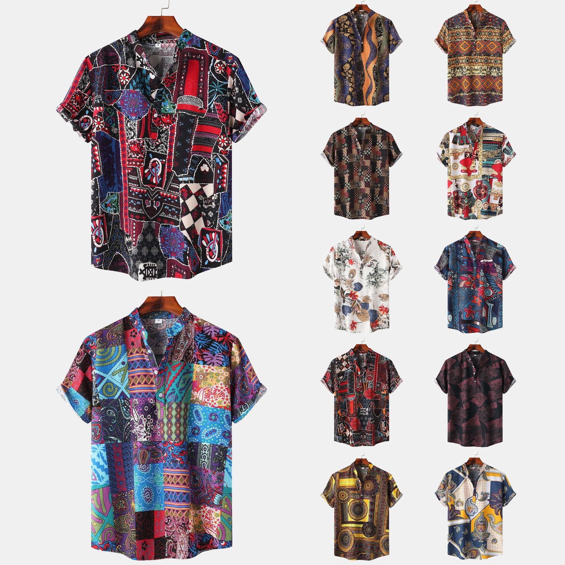 Men's Short-sleeved Shirt 2025 Summer New plus size Casual Hawaiian Printed Shirt Men's Cross-border Foreign Trade Men's Clothing
